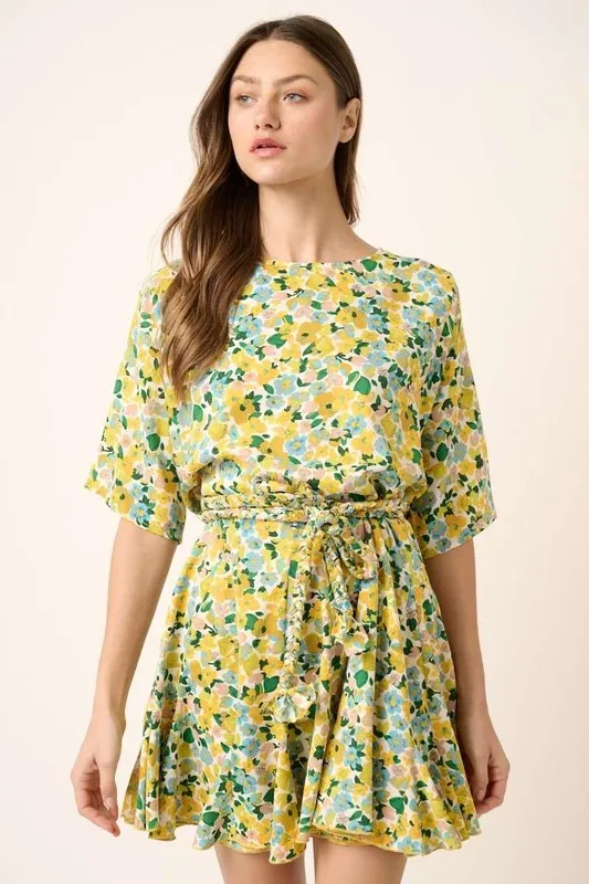 Floral Tie Waist Half Sleeve Mini Dress, image 3