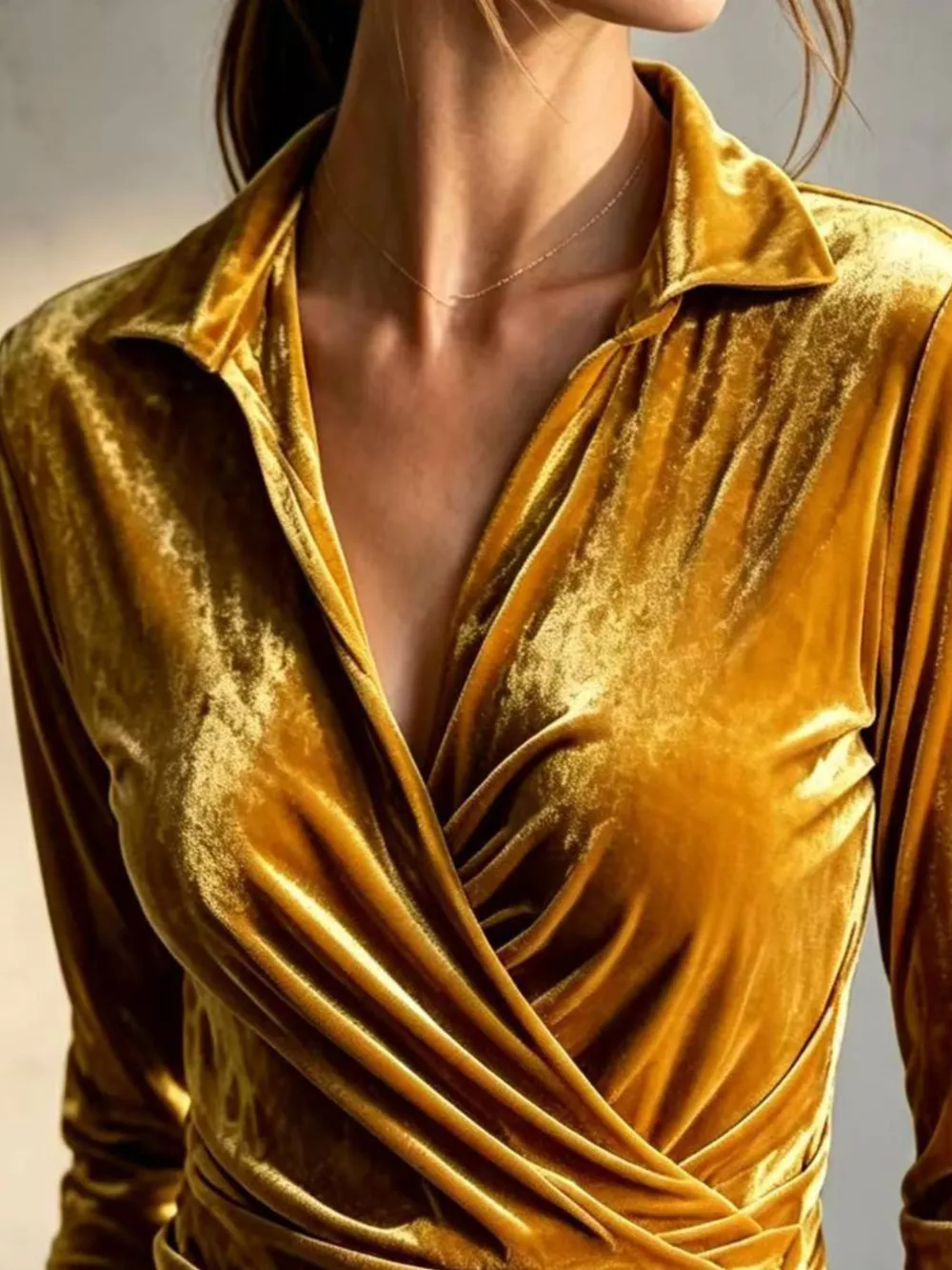 Full Size Velvet Wrap Blouse with Ruched Detail Plus Size, image 2