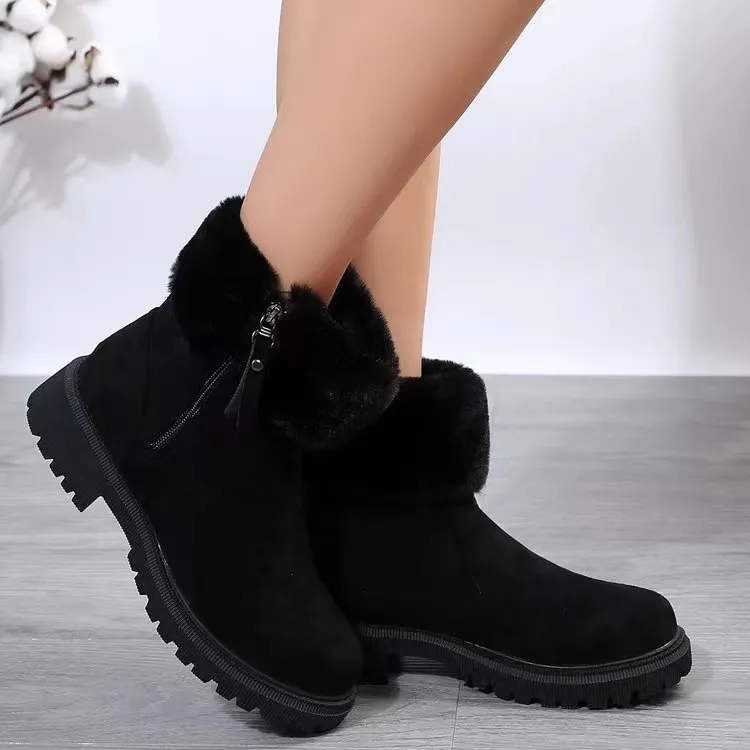 Suede Faux Fur Boots with Side Zipper, image 2
