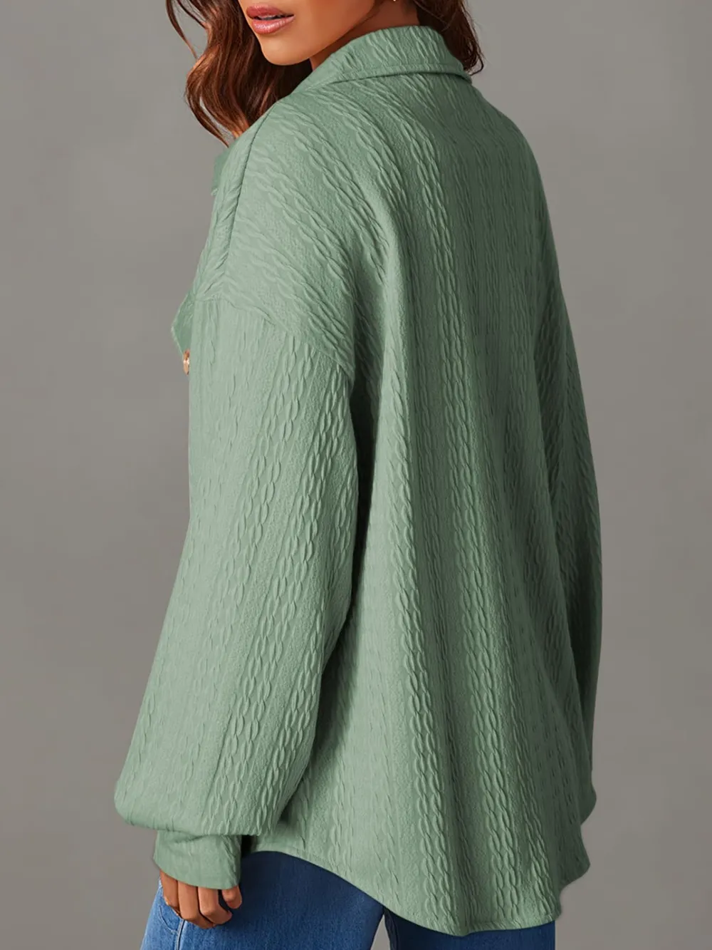 Textured Button Up Long Sleeve Shacket, image 14