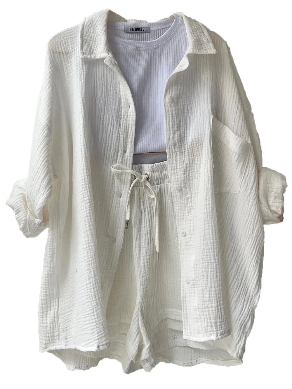 Textured Button Up Shirt and Shorts Set, image 24