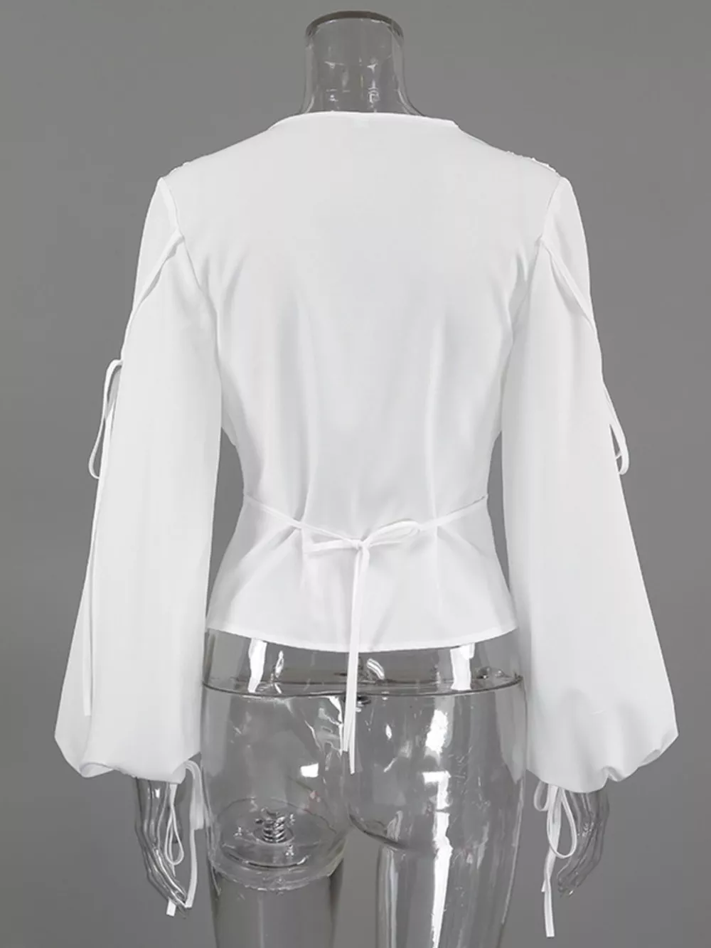 Tied V-Neck Balloon Sleeve Blouse, image 10
