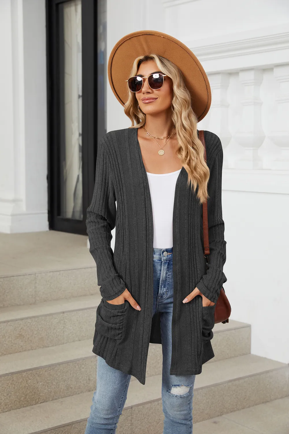 Pocketed Open Front Long Sleeve Cardigan, image 39
