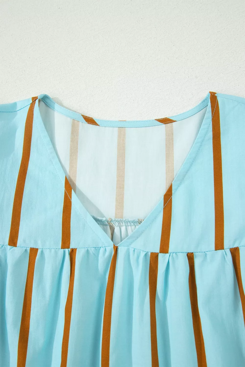Stripe Ricrac Trim Double Ruffled Short Sleeve V Neck Blouse, image 6