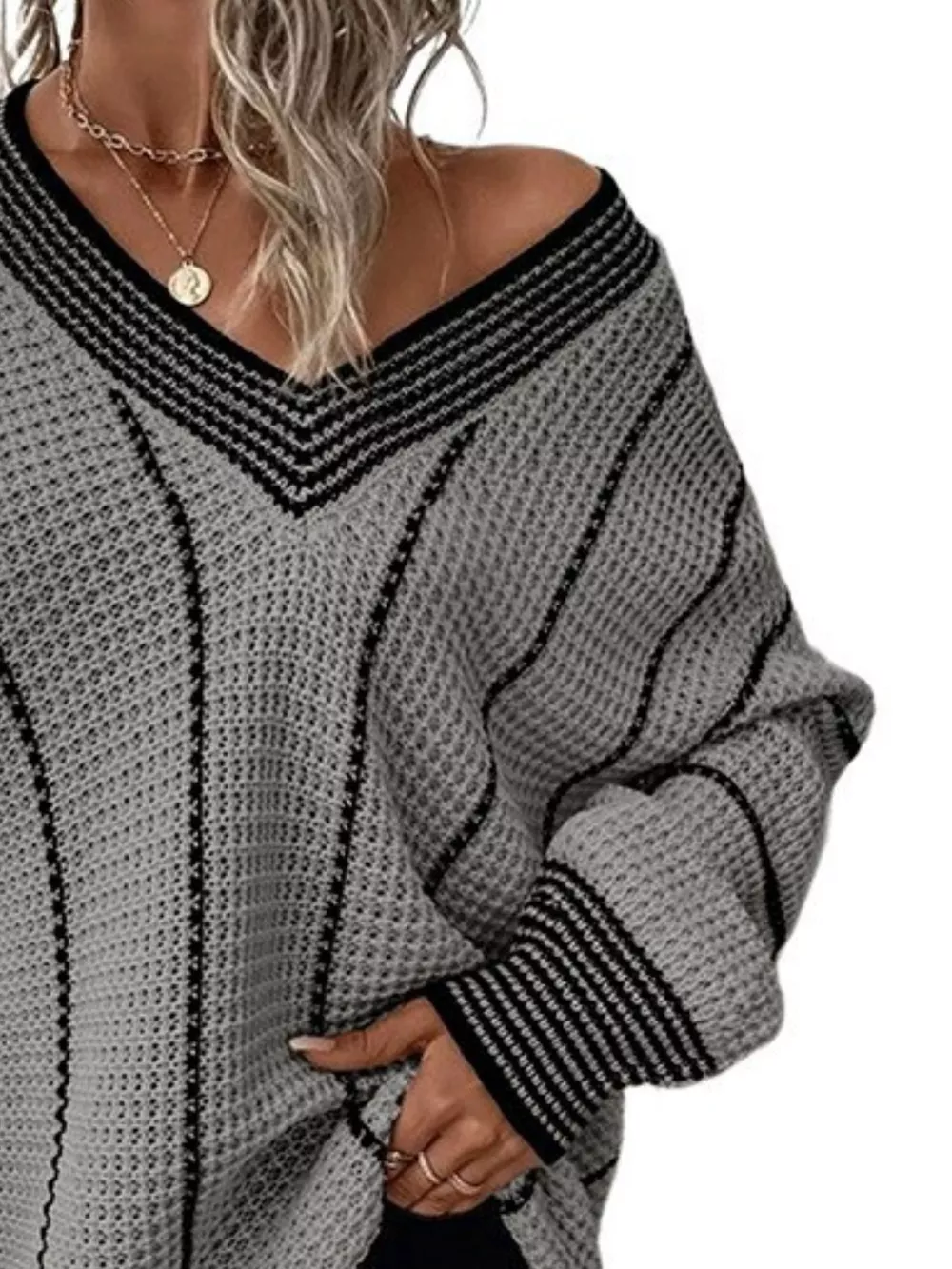 V-Neck Textured Knit Sweater, image 10