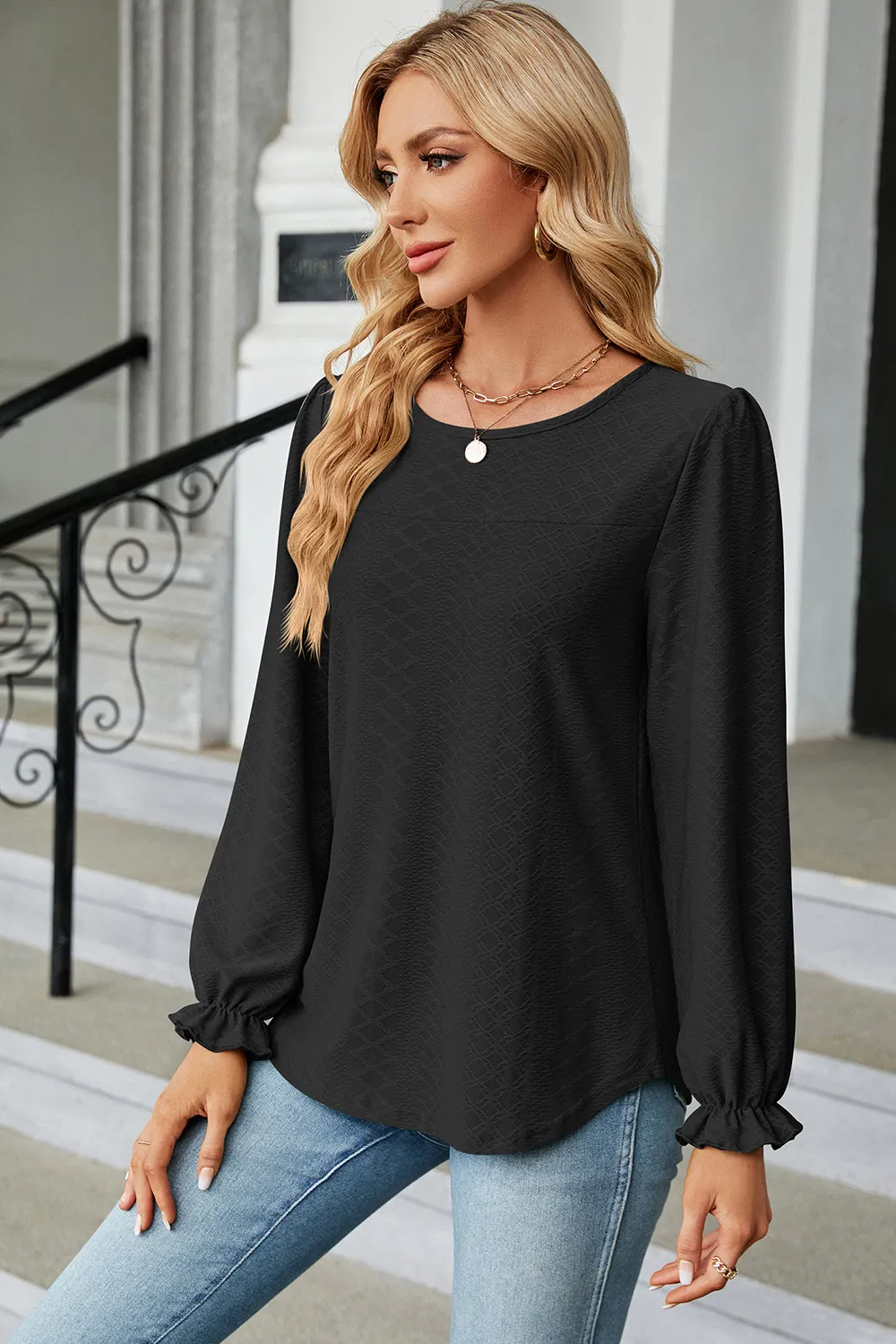Round Neck Flounce Sleeve T-Shirt, image 25