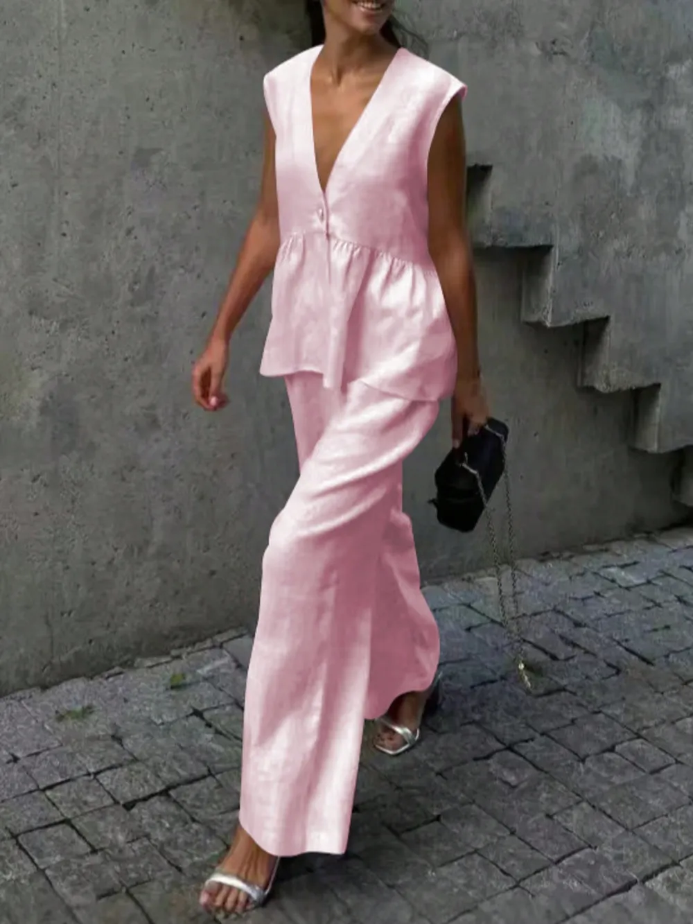 Button Down Peplum Vest and Pants Set, image 8