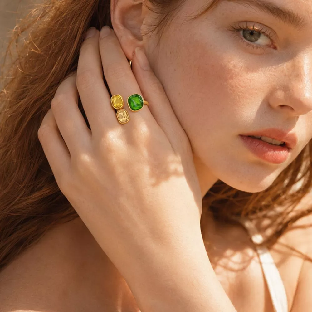 Stainless Steel Zircon Open Ring