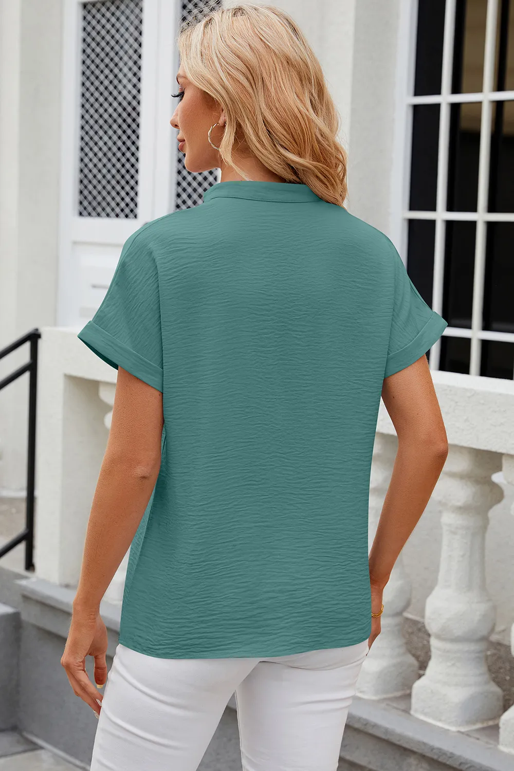 Notched Short Sleeve Blouse, image 16