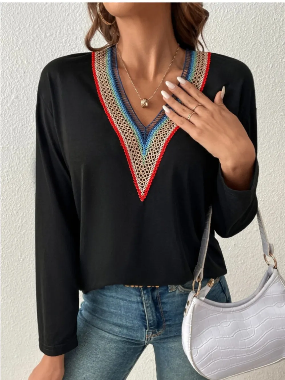 V-Neck Long Sleeve T-Shirt, image 6