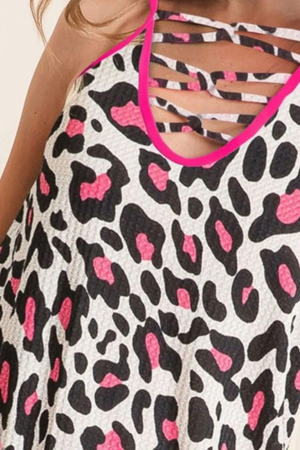 Leopard Print Caged Neck Knit Camisole, image 2