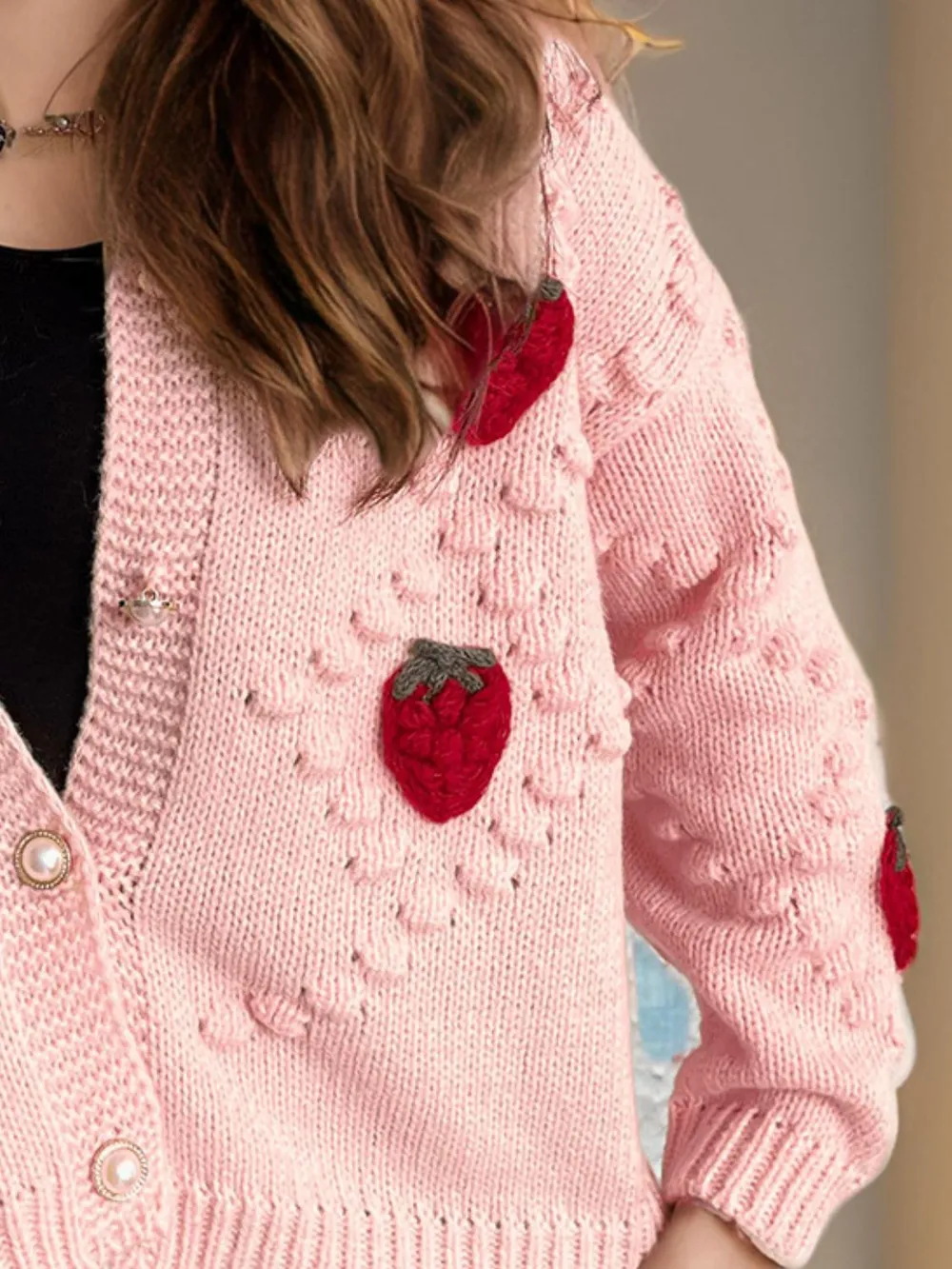 Strawberry Button Down Long Sleeve Cardigan, image 8