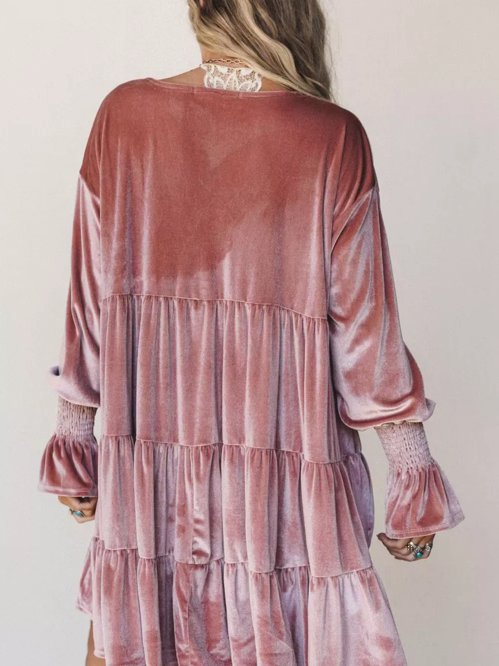 Velvet Tiered Mini Dress with Balloon Sleeves, image 4