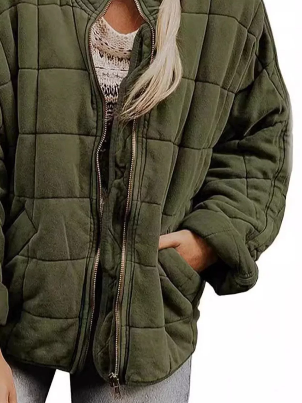 Full Size Zip Up Quilted Bomber Jacket Plus Size, image 2