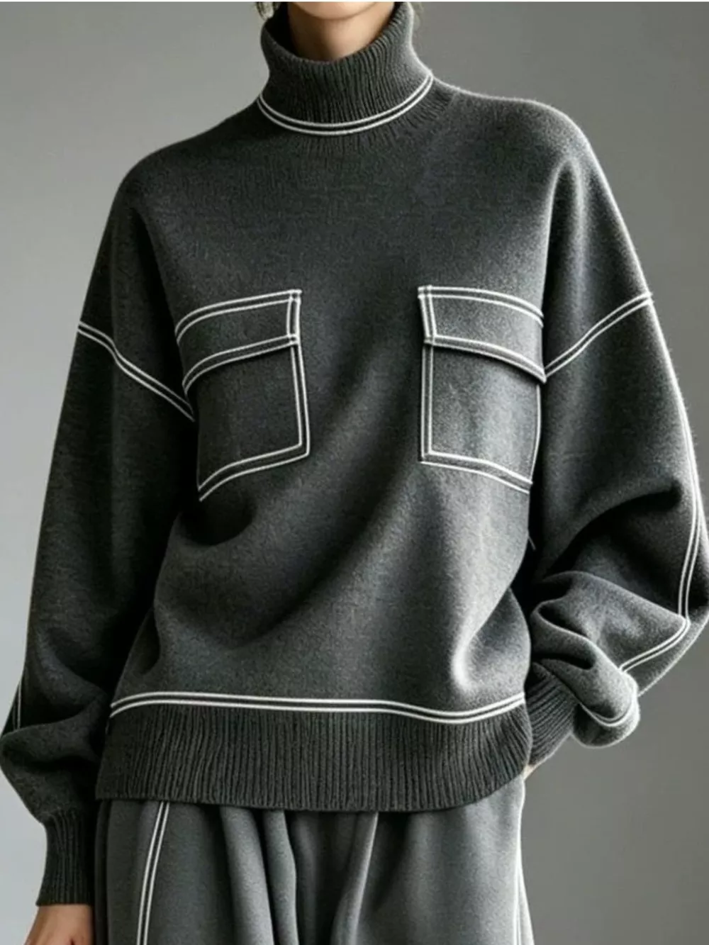 Turtleneck Knit Top and Midi Skirt Set, image 2