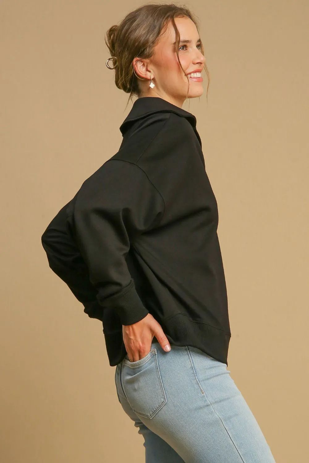 Johnny Collar Dropped Shoulder Sweatshirt, image 3