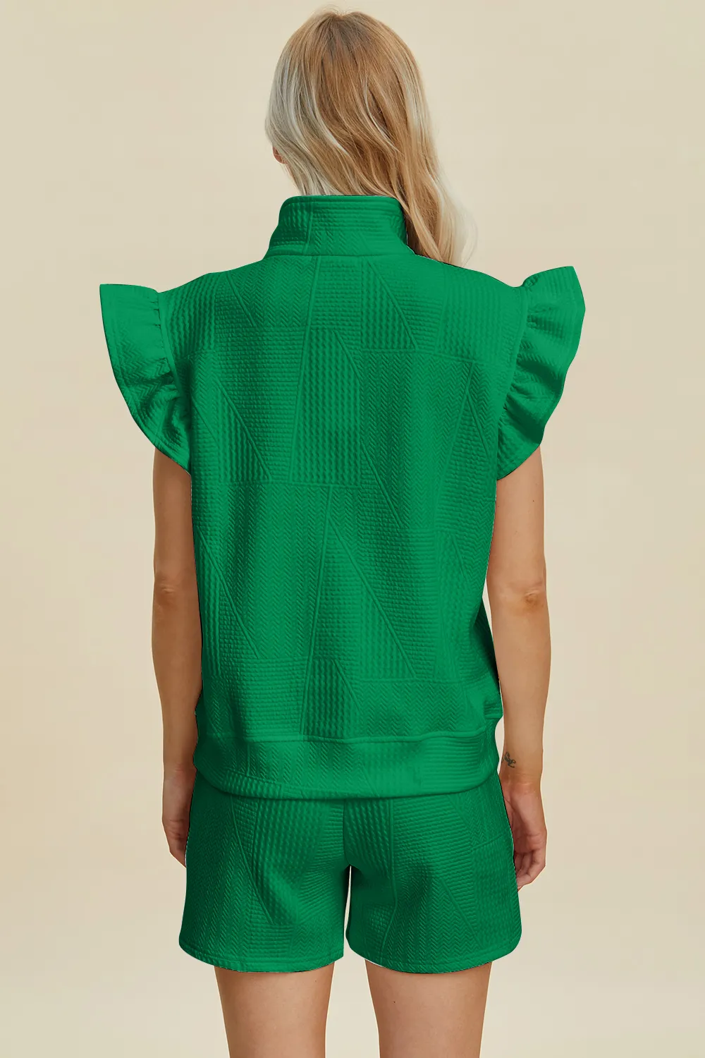 Full Size Texture Flounce Sleeve Top and Shorts Set, image 25