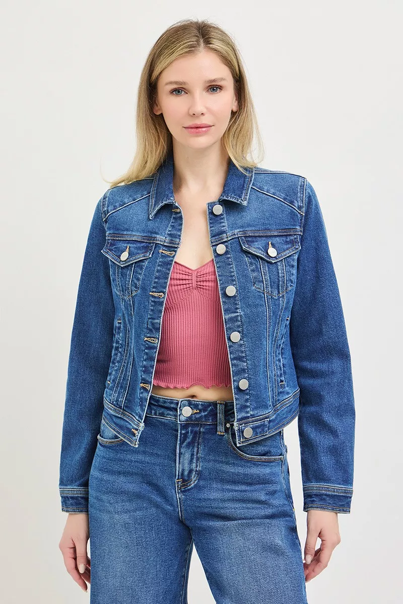 Basic Fitted Button Down Denim Jacket, image 3
