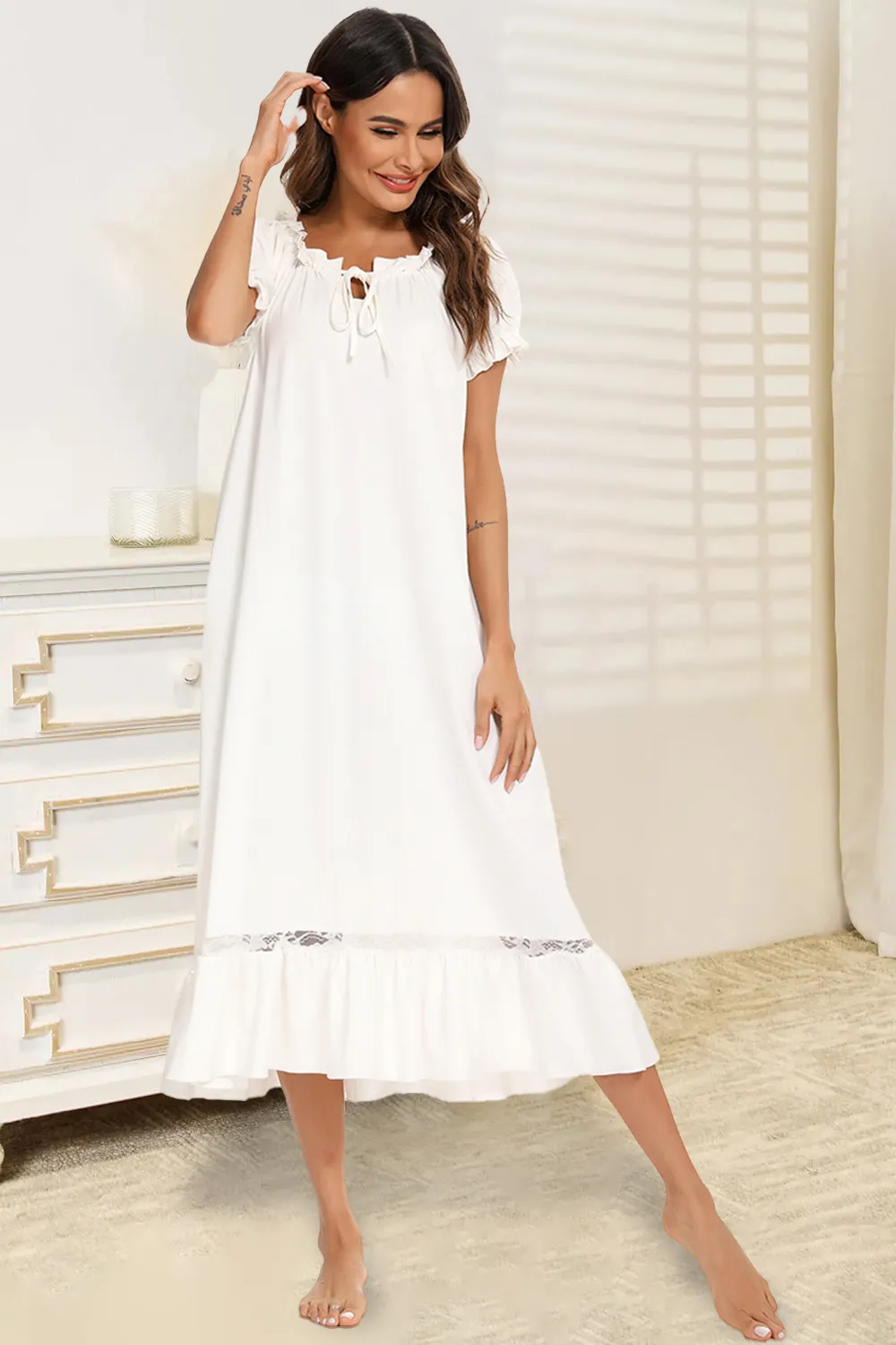 Lace Detail Short Sleeve Lounge Dress, image 13