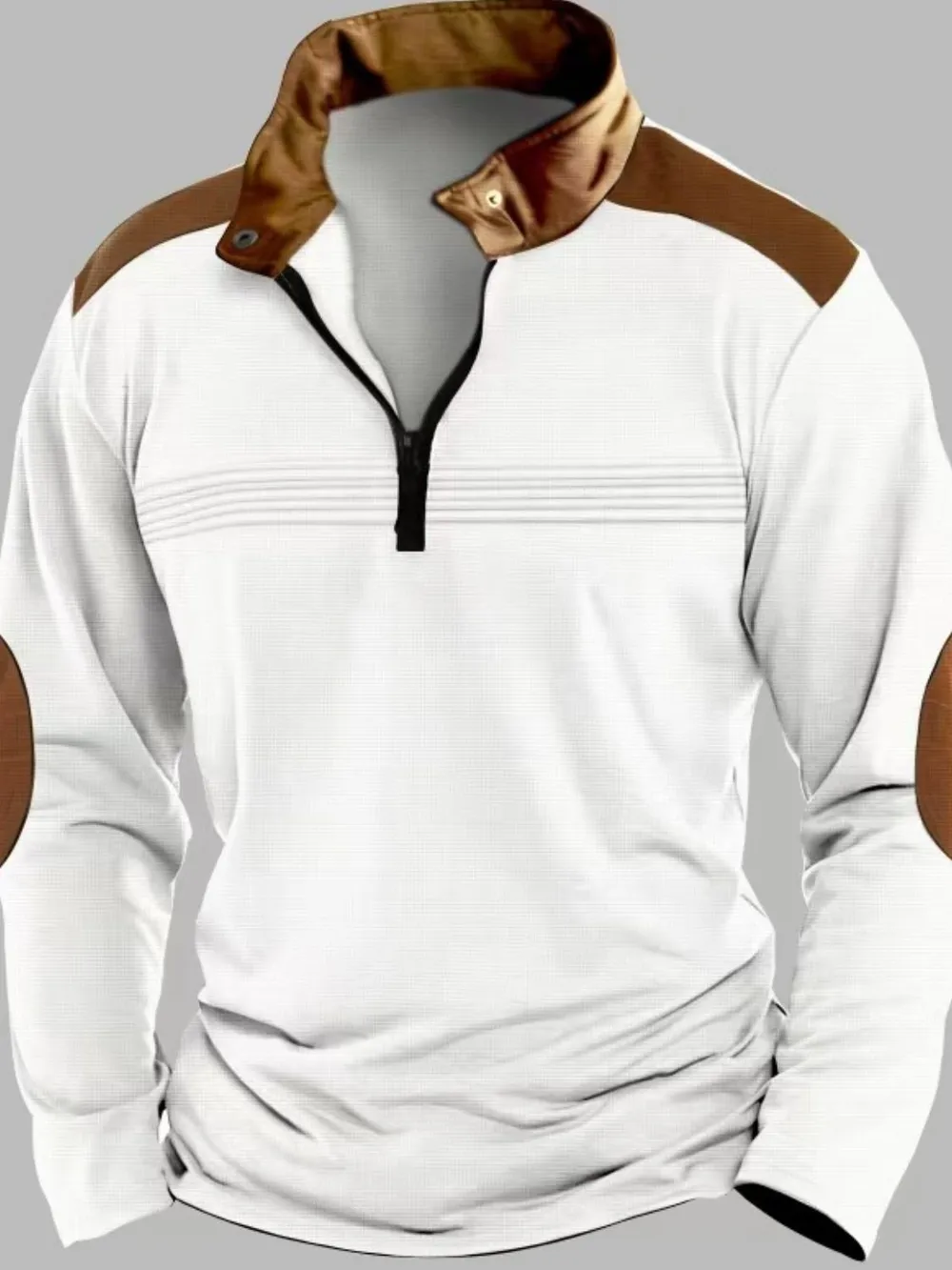 Men's Full Size Contrast Half Zip Long Sleeve Polo Plus Size, image 2