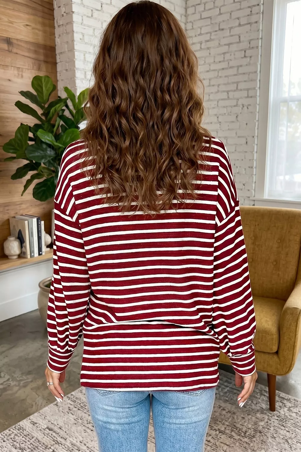Stripe Drop Shoulder Long Sleeve Top, image 6
