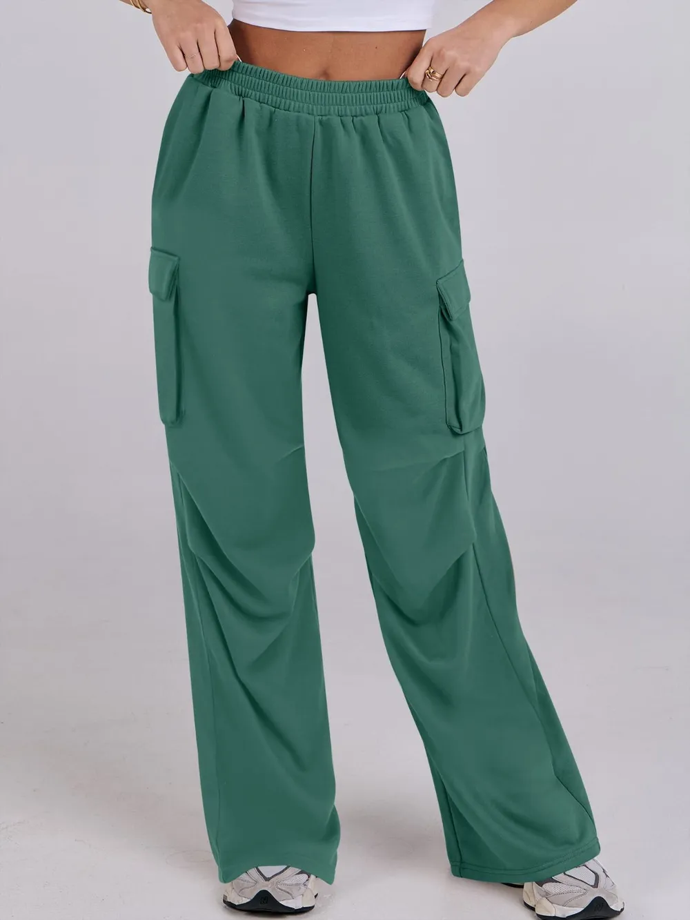 Elastic Waist Wide Leg Pants with Pockets, image 22