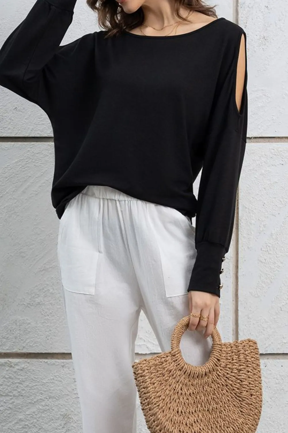 Cutout Round Neck Long Sleeve Top, image 9
