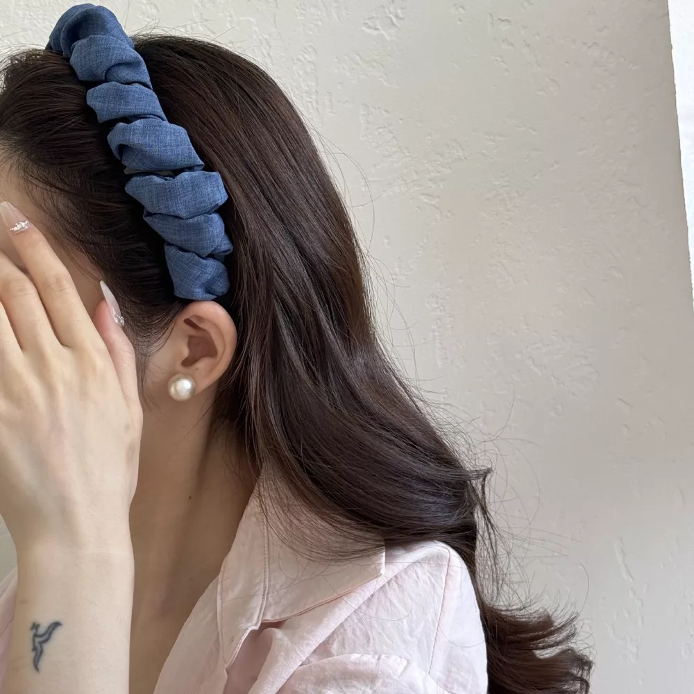Denim Ruched Hair Headband, image 4