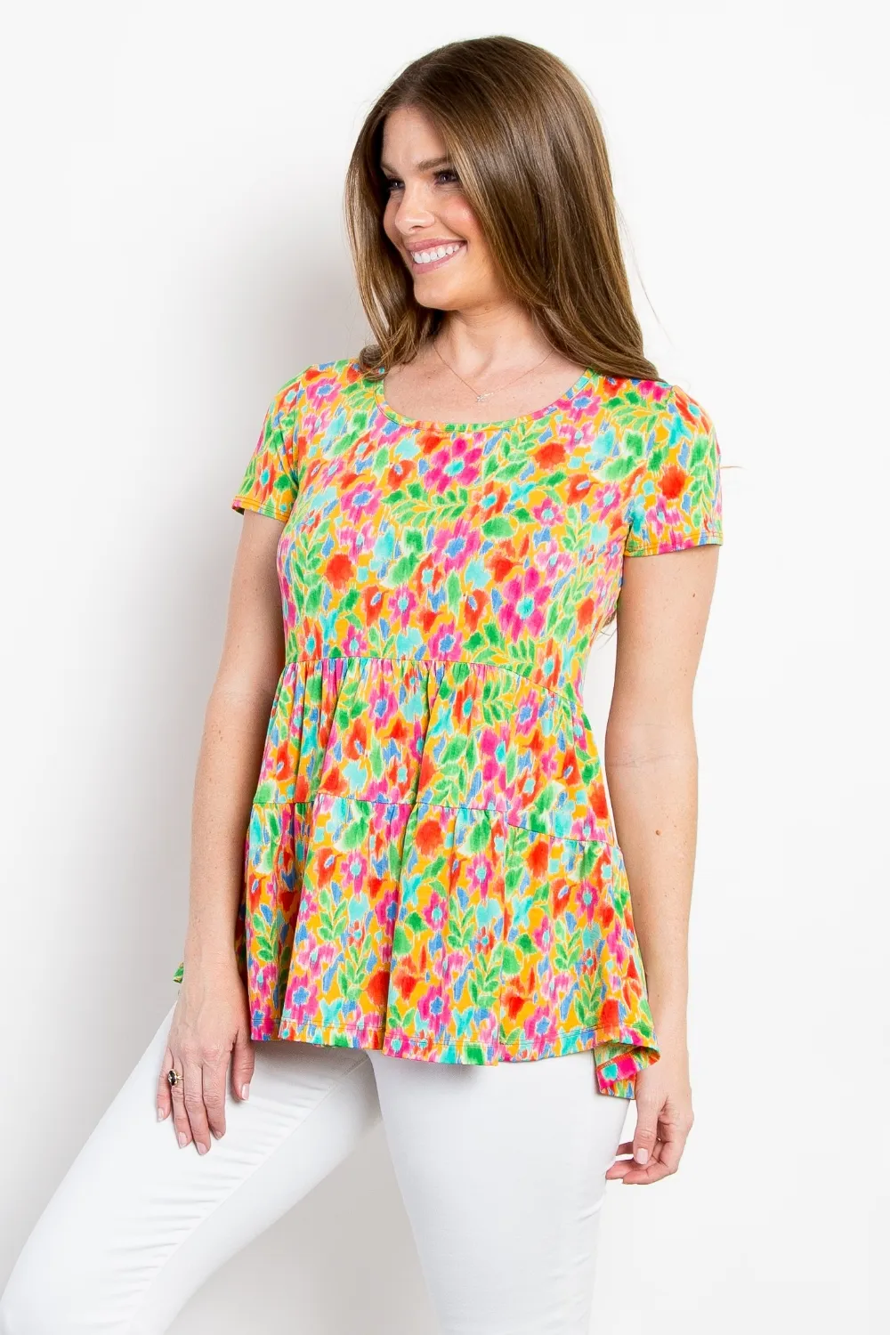 Floral Short Sleeve Babydoll Top, image 3