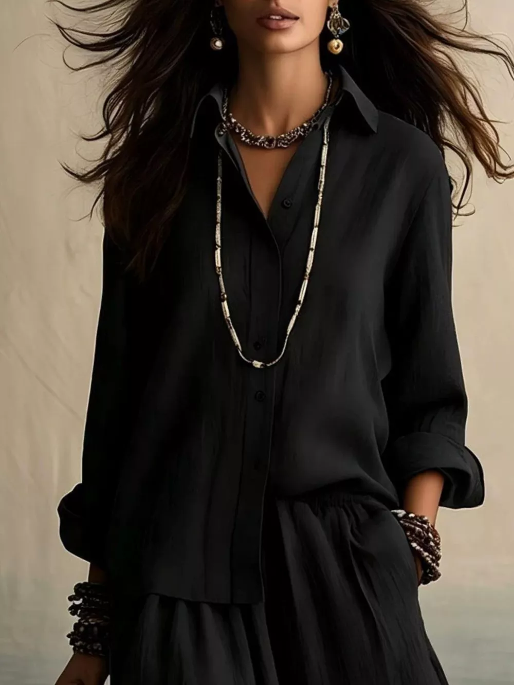 Full Size Button Up Shirt and Wide-Leg Pants Set Plus Size, image 4