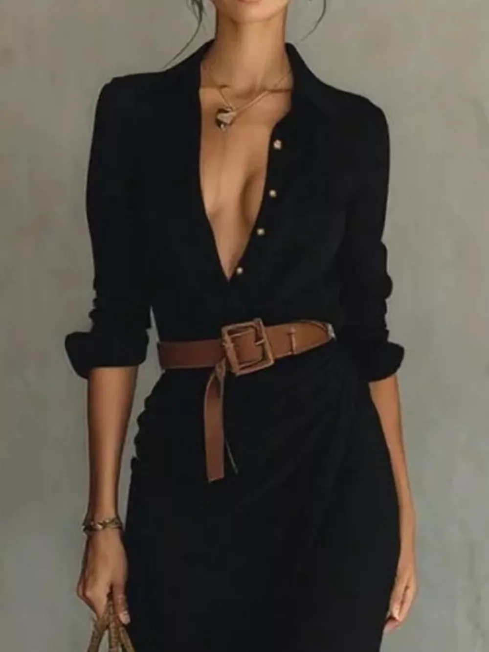 Button Front Long-Sleeve Shirt Maxi Dress, image 8