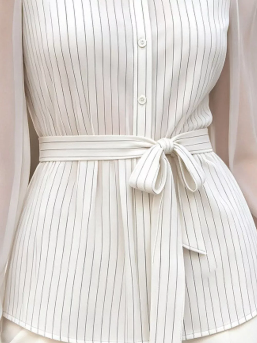 Striped Tie Waist Long Sleeve Shirt, image 4
