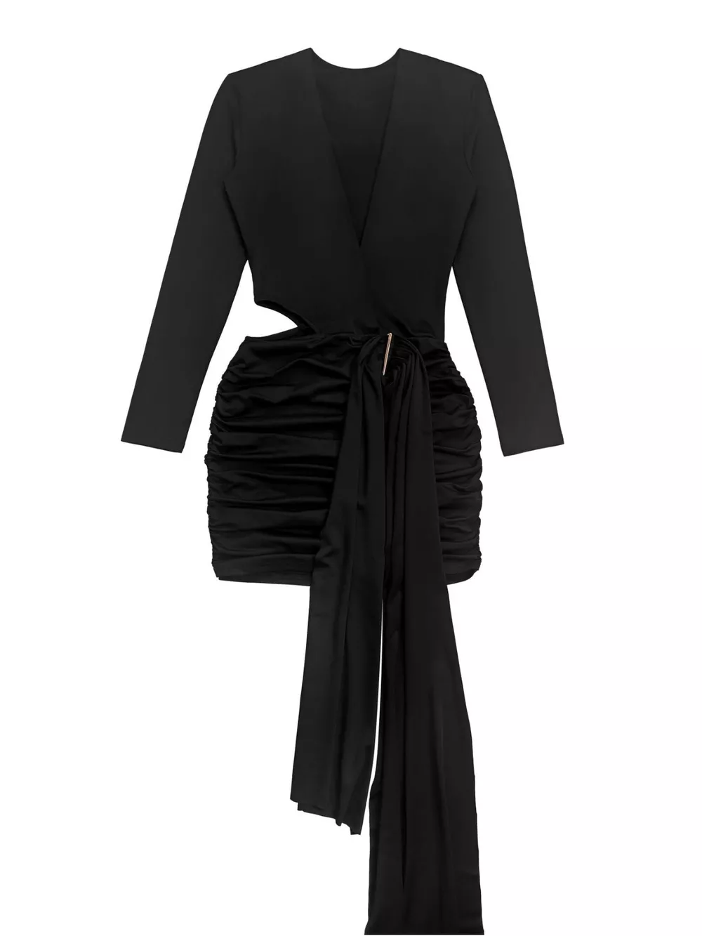 Cutout Deep V-Neck Long Sleeve Ruched Bodycon Mini Dress, image 6