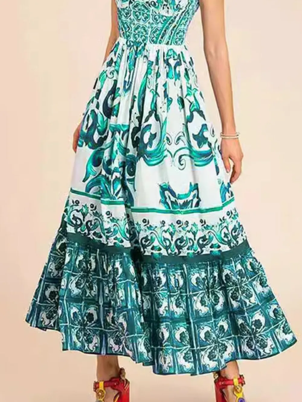 Smocked Printed Wide Strap Dress, image 11