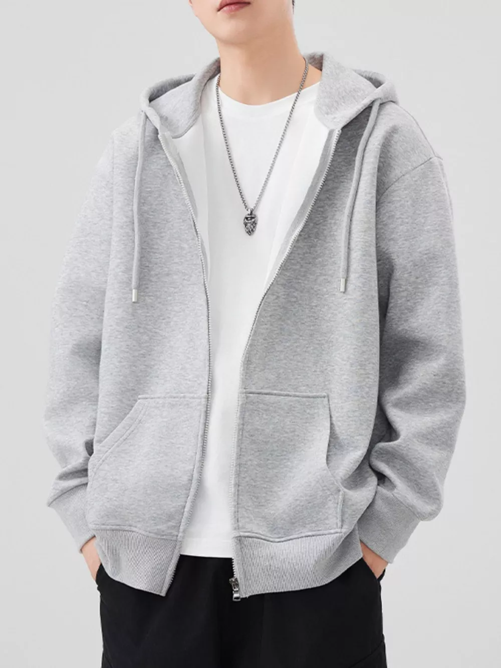 Men's Plus Size Solid Color Zip-Up Hoodie, image 5