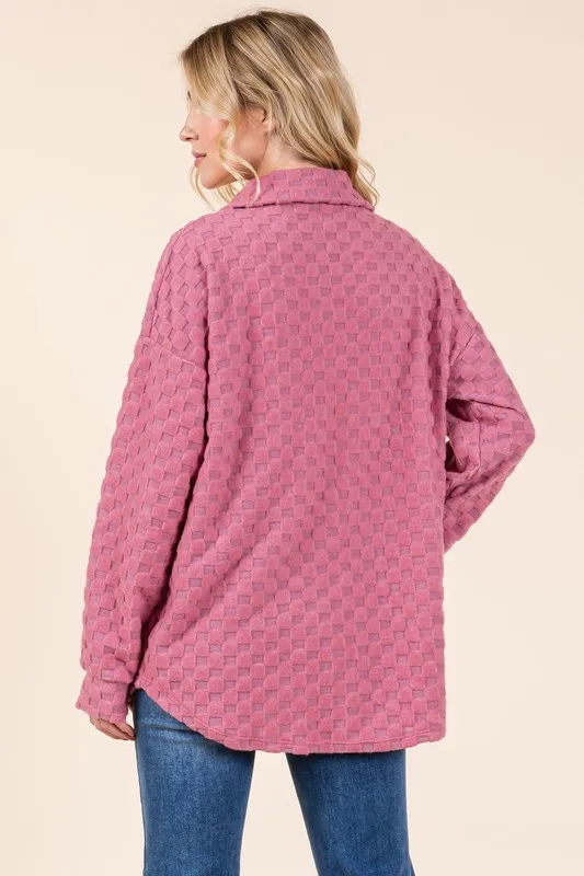 Checkered Button Down Dropped Shoulder Shacket, image 2