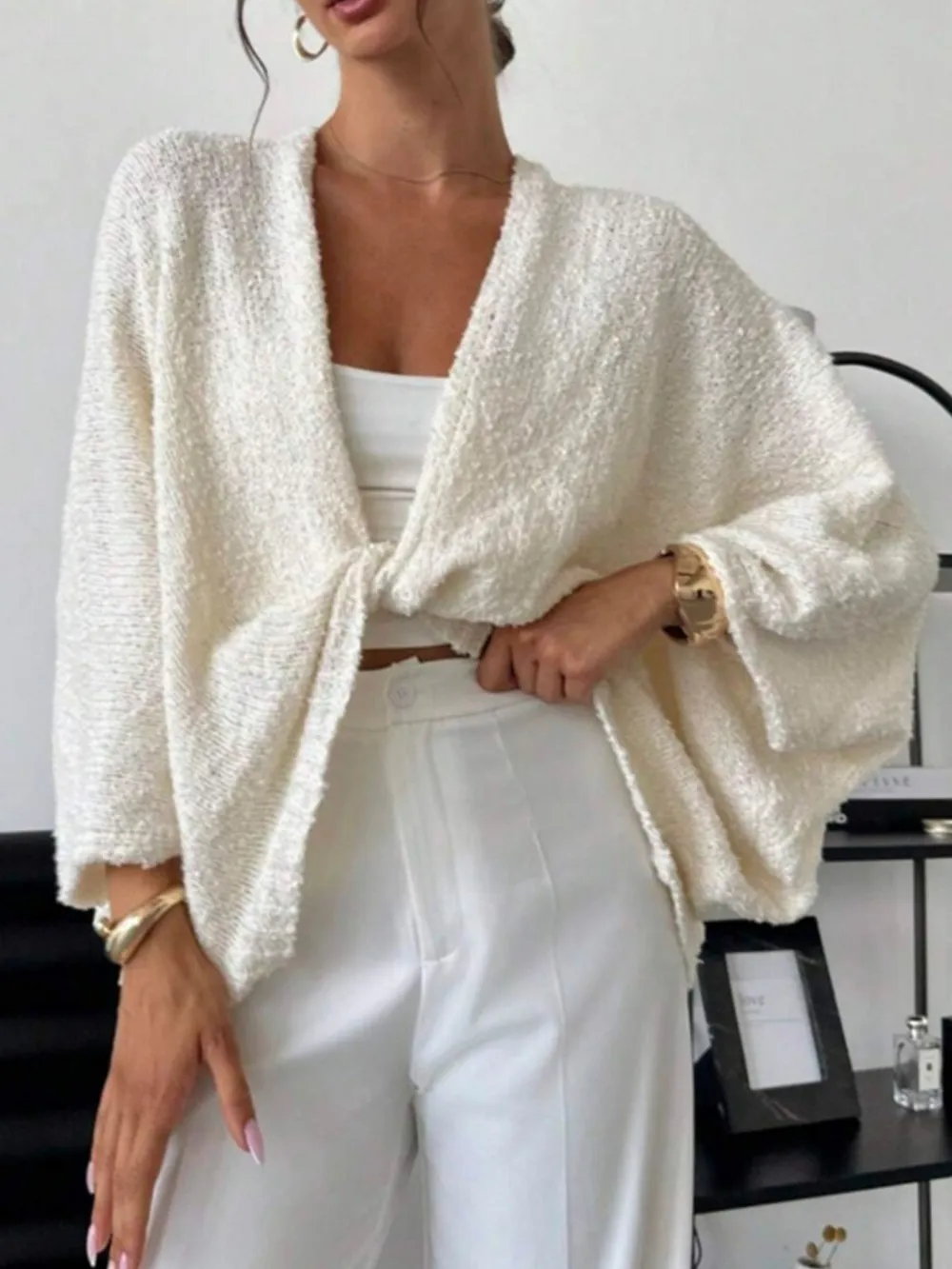 Twist-Front Textured Knit Cardigan, image 6