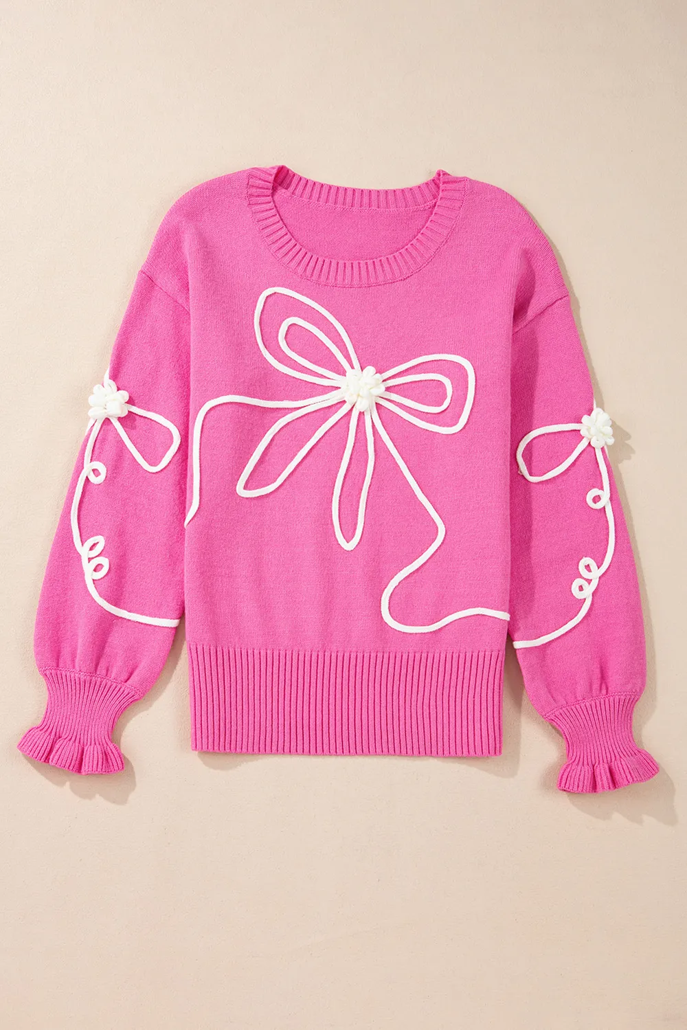 Bow Round Neck Dropped Shoulder Sweater, image 5