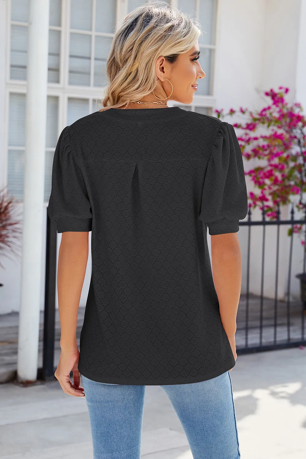 Eyelet Notched Puff Sleeve T-Shirt, image 20