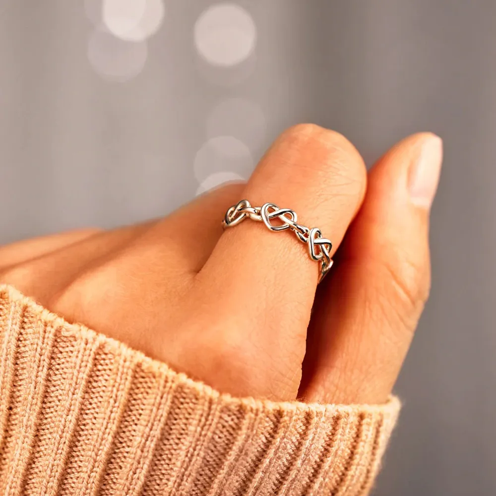Knotted Hearts 925 Sterling Silver Open Ring, image 3