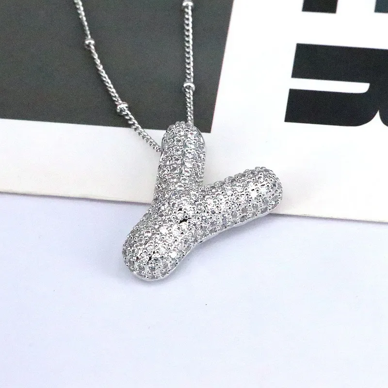 Copper Inlaid Zircon Letter Pendant Necklace, image 14