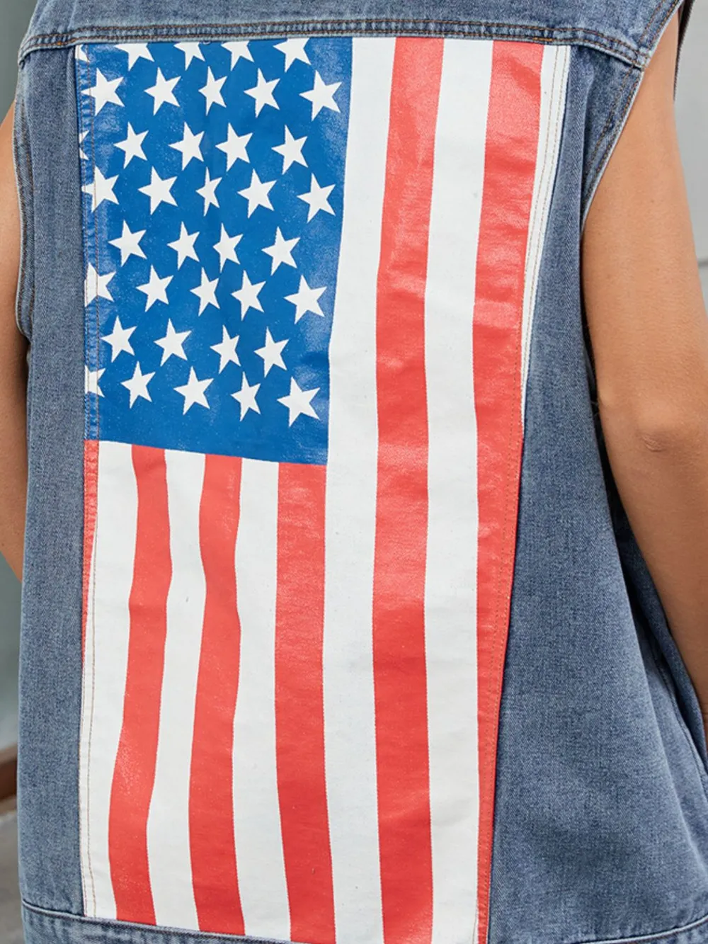 Button Down US Flag Denim Vest, image 4