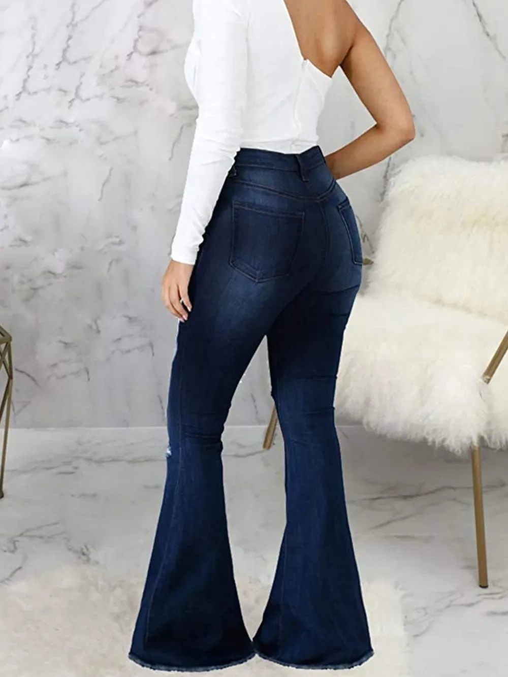 Full Size Distressed Raw Hem Flare Jeans Plus Size, image 3