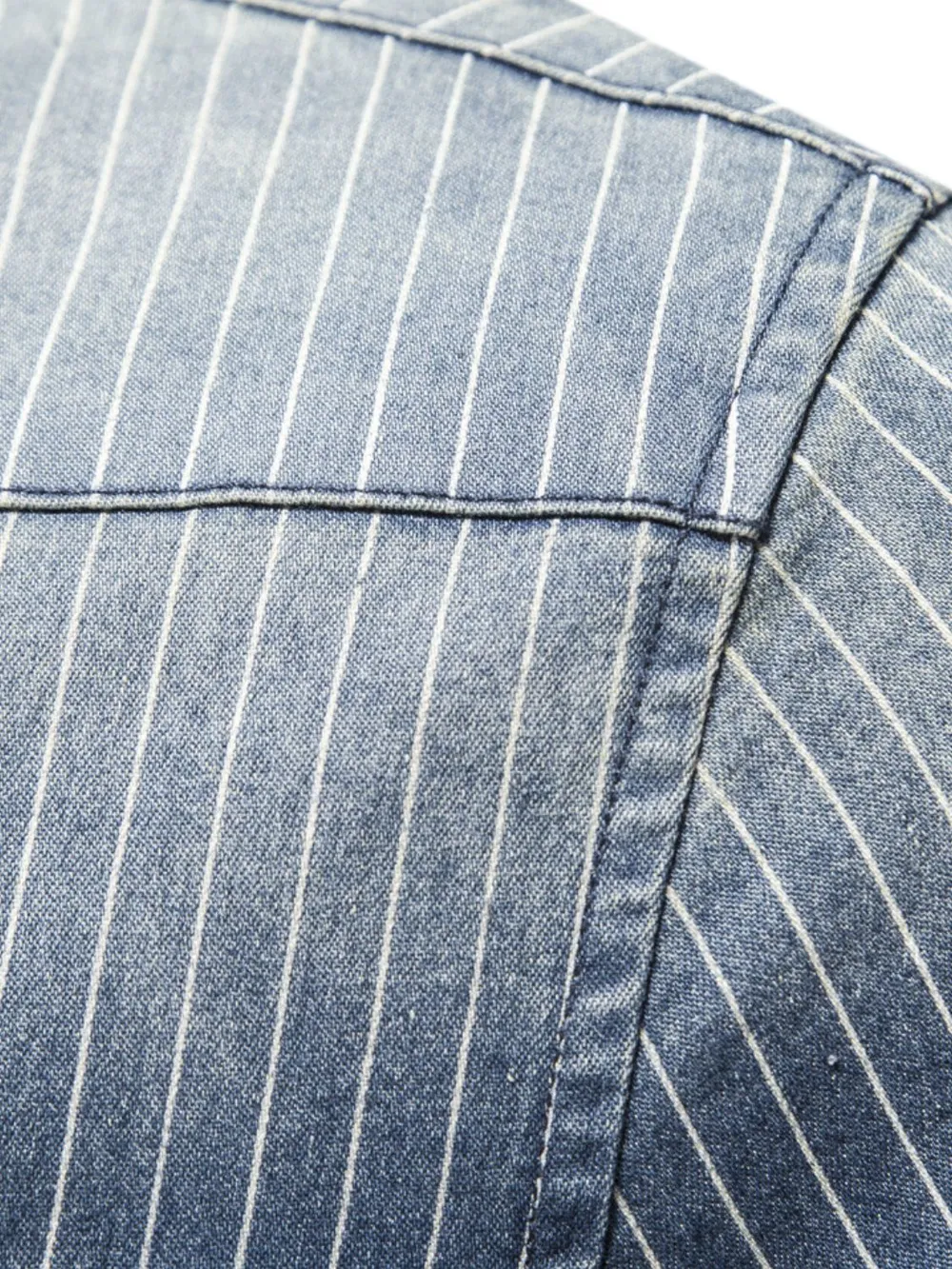 Men's Striped Collared Neck Button Down Denim Shirt, image 7