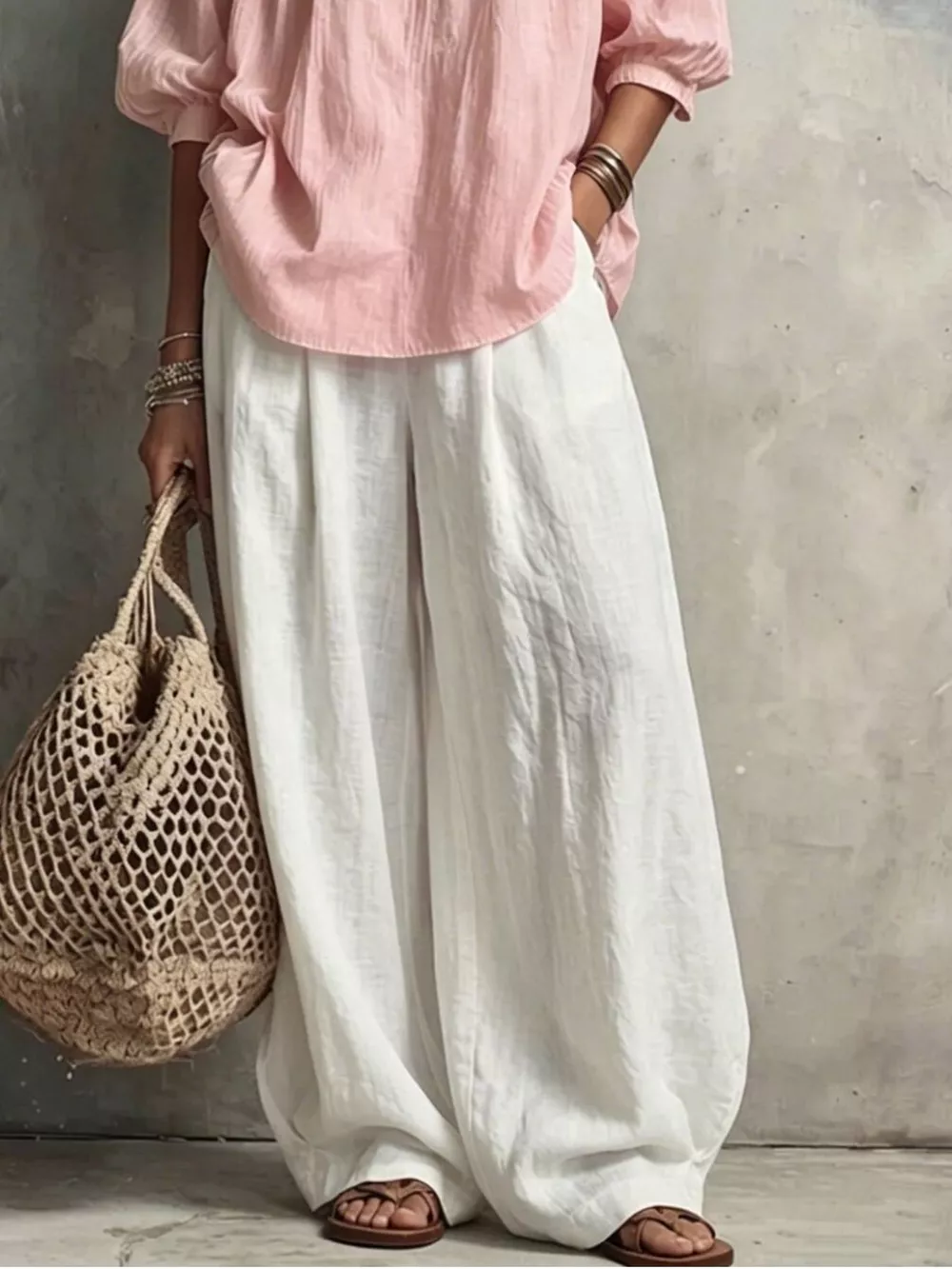 Notched Blouse and Wide-Leg Pants Set, image 15