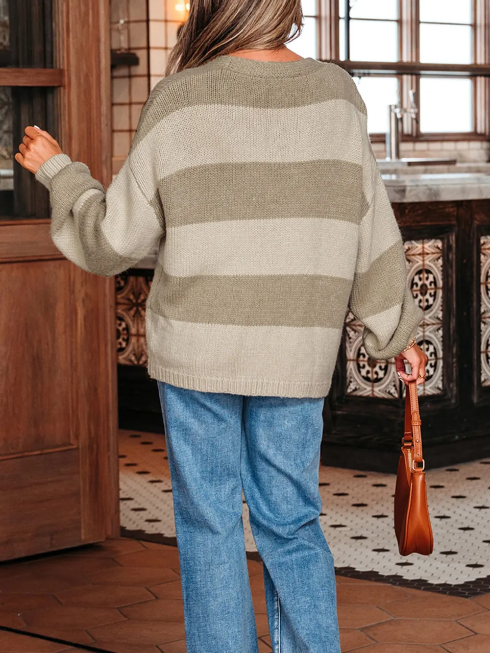 Striped Color Block Tie Front Sweater Cardigan, image 6