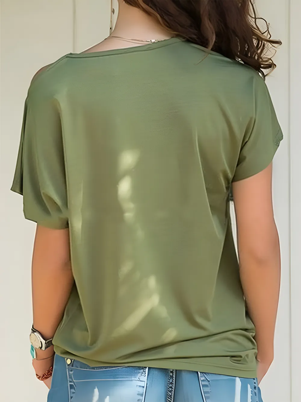 Asymmetrical Neck Short Sleeve T-Shirt, image 16