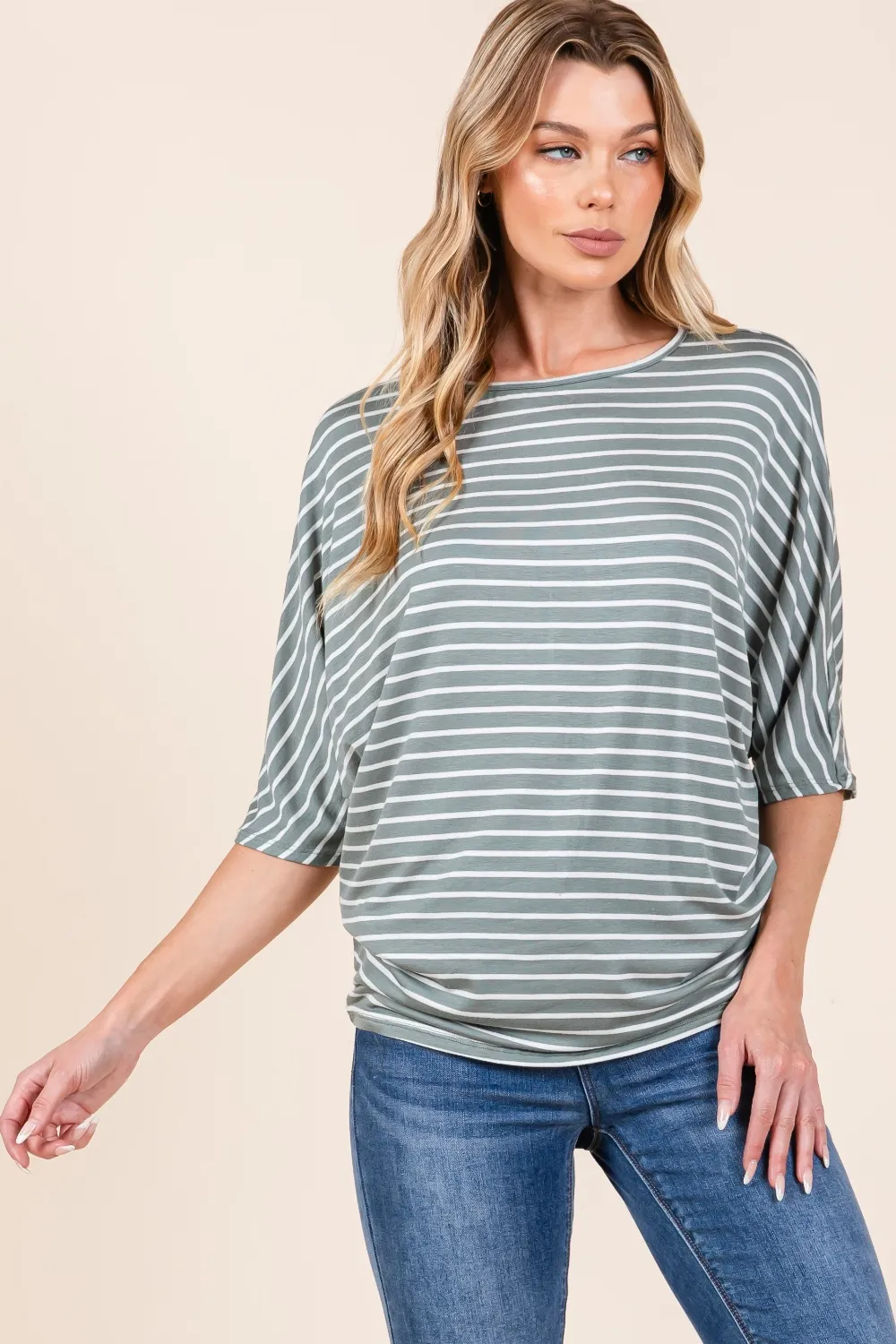 Striped Boat Neck Dolman Sleeve Top, image 5