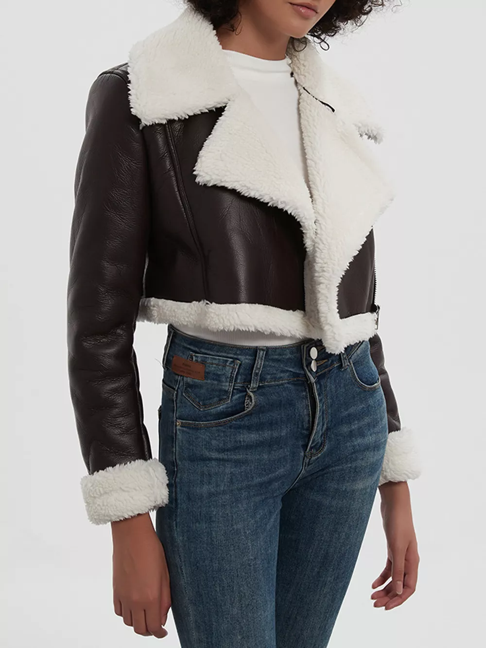 Collared Neck Long Sleeve Plush Cropped Jacket, image 4