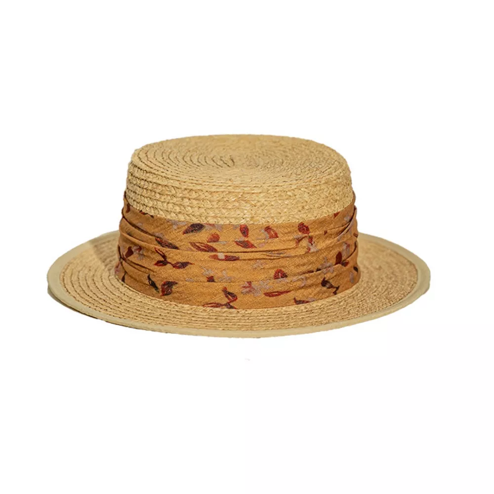 Straw Boater Hat with Printed Band, image 4